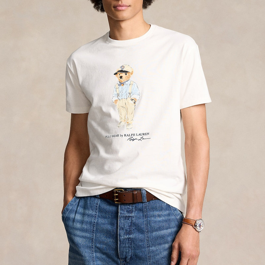 Men White Classic Fit Polo Bear Jersey T-Shirt