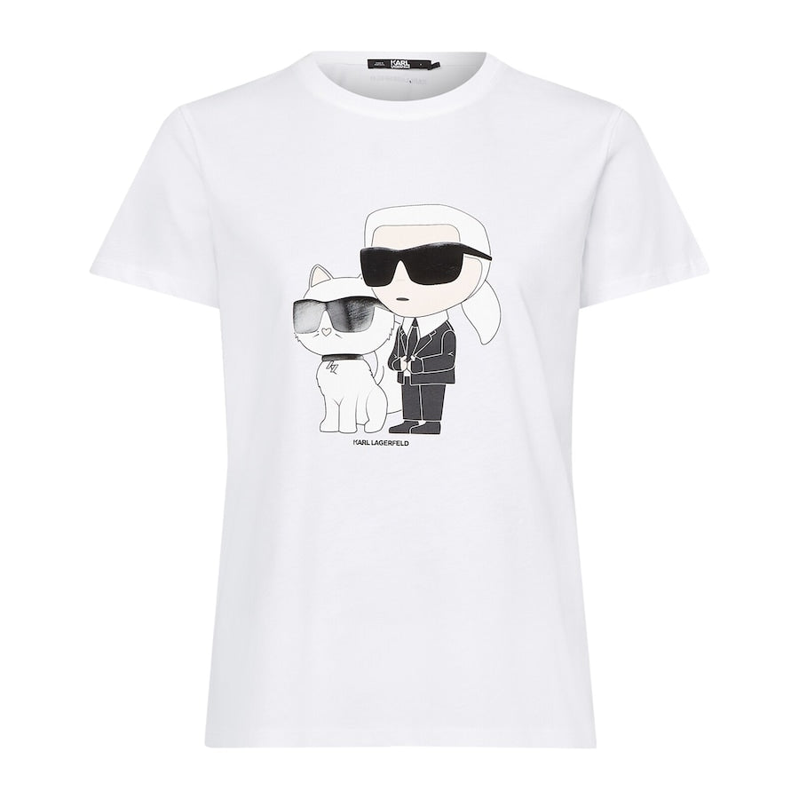 Women White Karl Ikonik Karl & Choupette T-Shirt