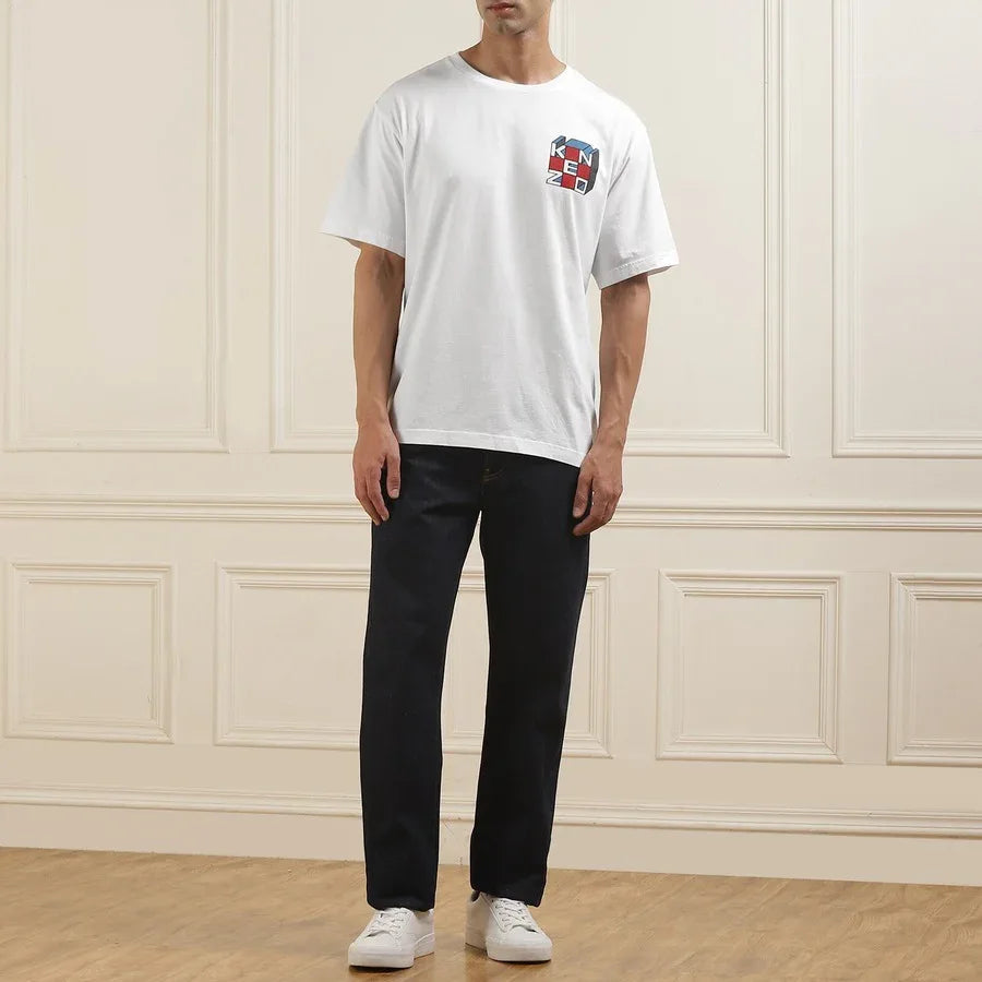 Men White Kube Print Oversized T-shirt