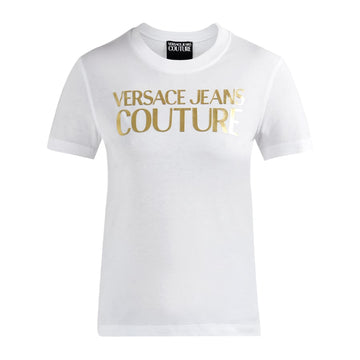 Women White Golden Brand Print T-shirt