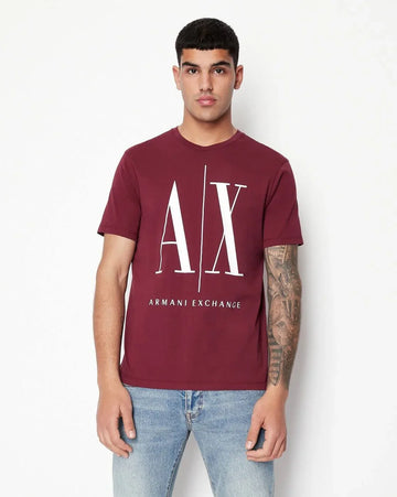 Icon Logo Print Crew-Neck Maroon T-shirt