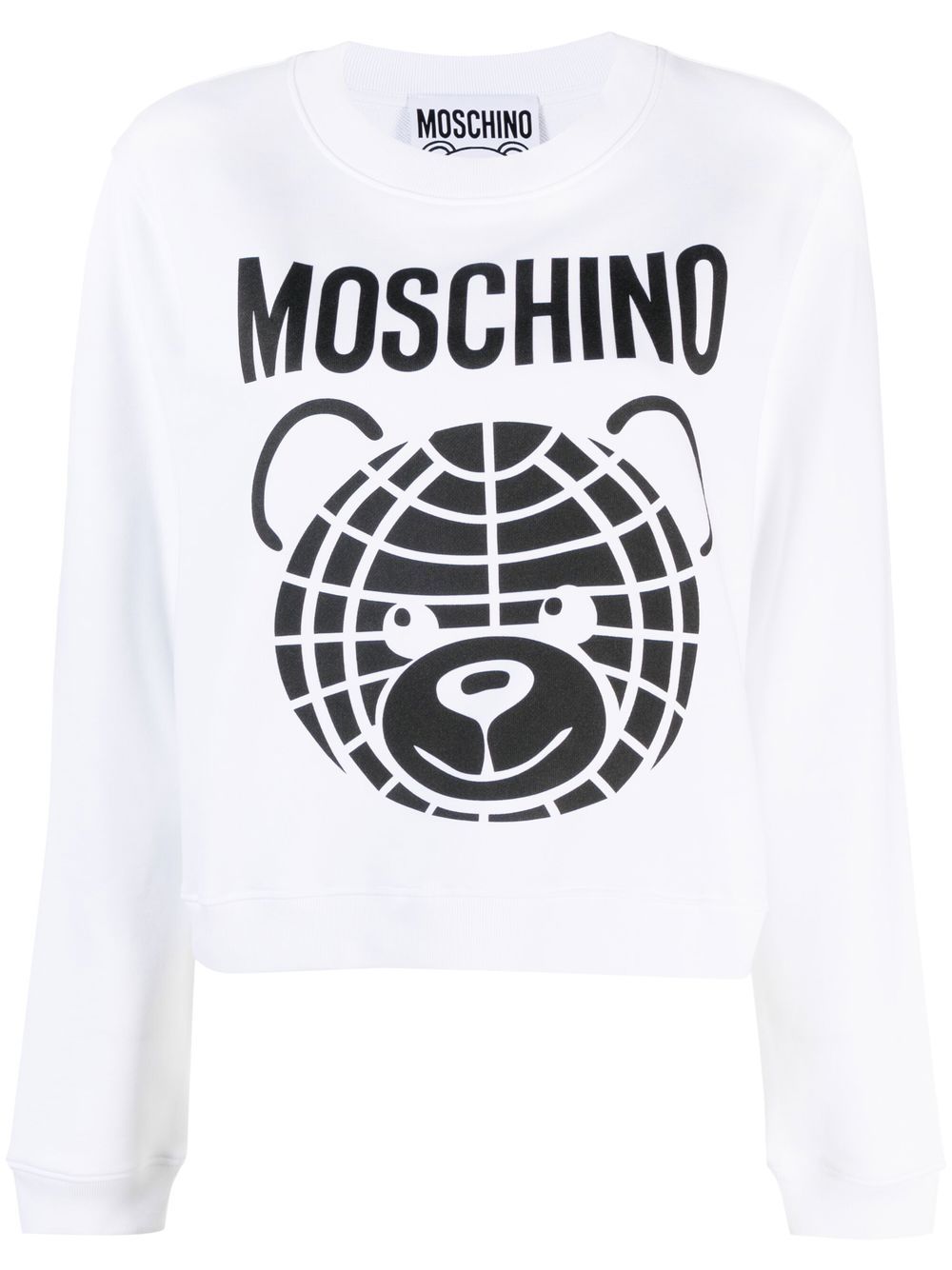 Teddy bear-print white cotton sweatshirt