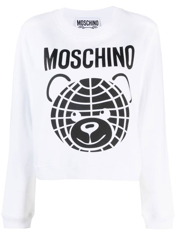 Teddy bear-print white cotton sweatshirt