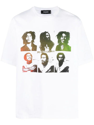 Bob Marley Printed Oversized White T-shirt