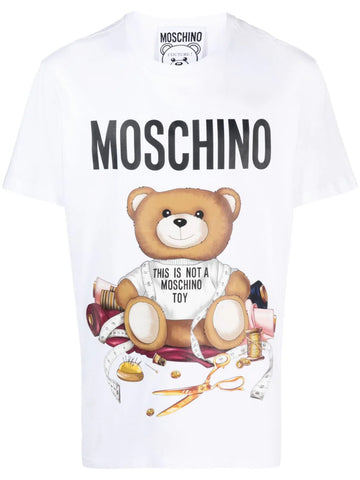 Teddy Bear-print white cotton T-shirt