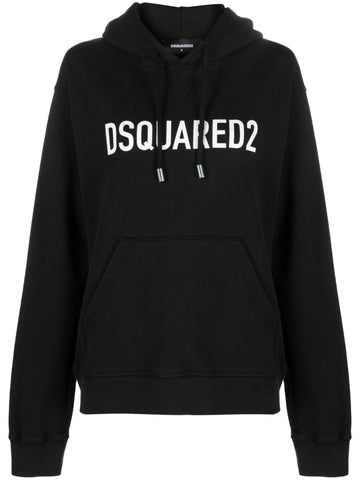 Bold logo-print black cotton hoodie