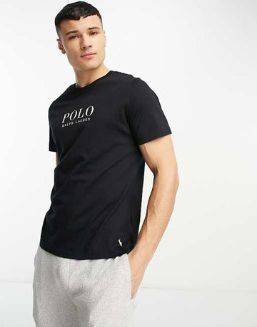 Lauren loungewear t-shirt in black with chest text logo