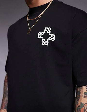 Faded Store monogram back print t-shirt in black