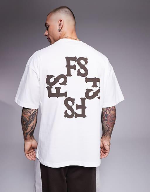 Faded Store monogram back print t-shirt in cream