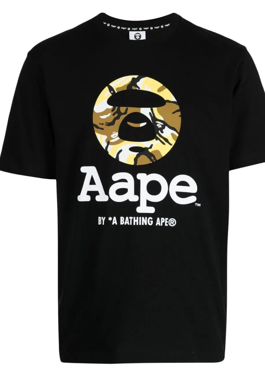 AAPE logo-print black cotton T-shirt