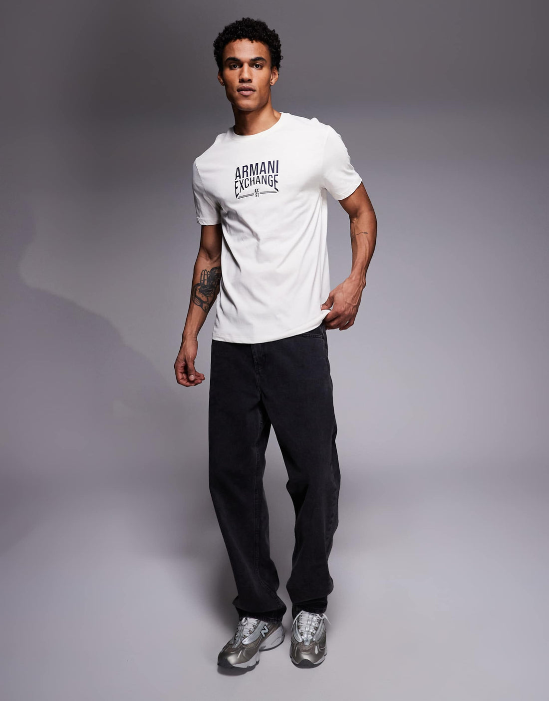 Navy Stamp Crest White Tee