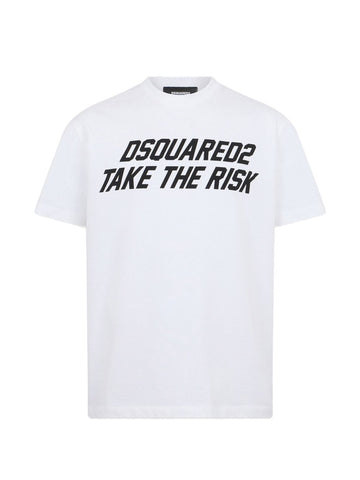 Take The Risk" Slanted Typography White Tee