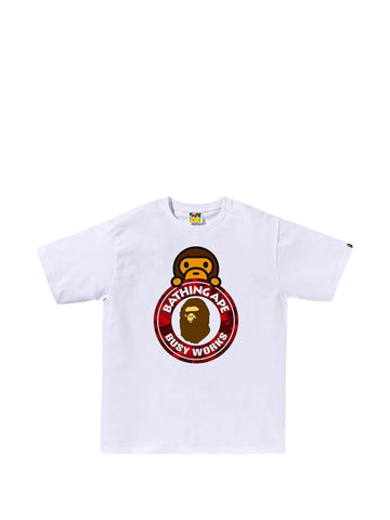 Red Plaid Busy Works Emblem Tee