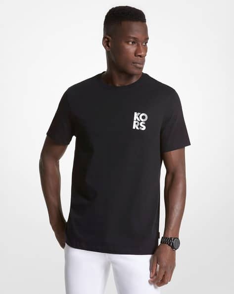 Two-Tone Logo Print Black Cotton T-Shirt
