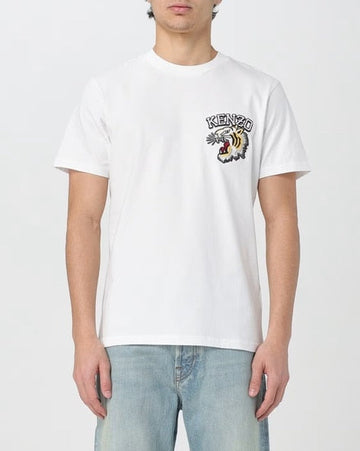 Tiger Varsity Cotton Regular Fit White T-Shirt