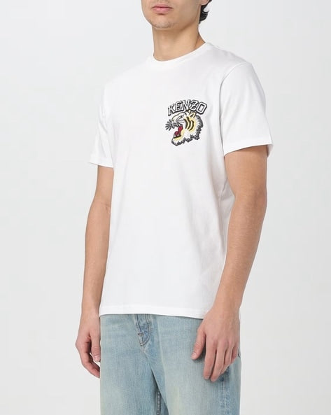 Tiger Varsity Cotton Regular Fit White T-Shirt