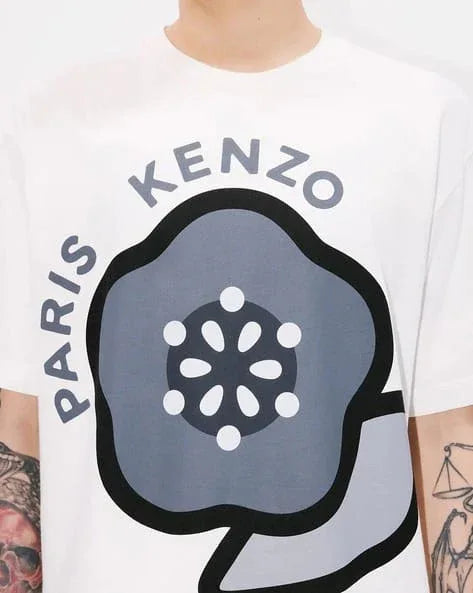 Pop Boke Flower White Oversized Fit T-Shirt