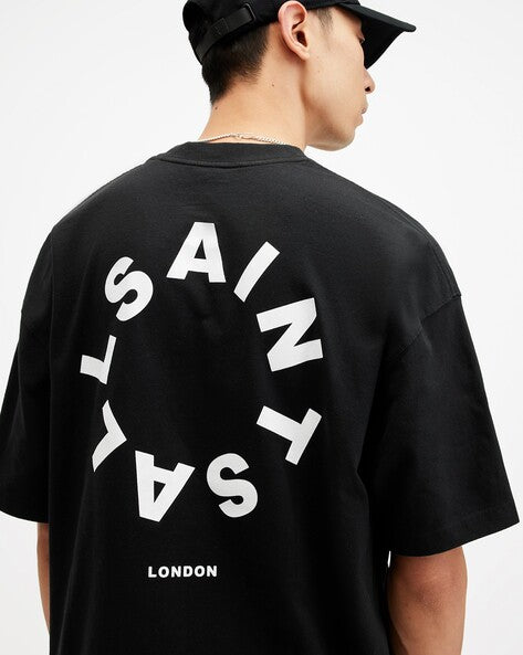 Tierra Logo Print Oversized Crew-Neck T-Shirt Black
