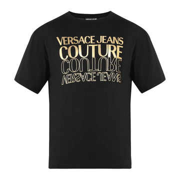 Men Black VJC Up And Down Print T-shirt