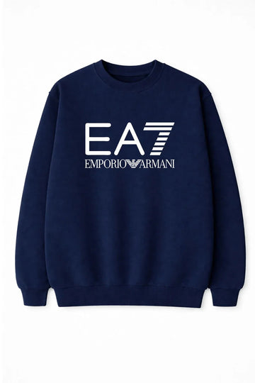 EA7 logo-print navy blue cotton sweatshirt