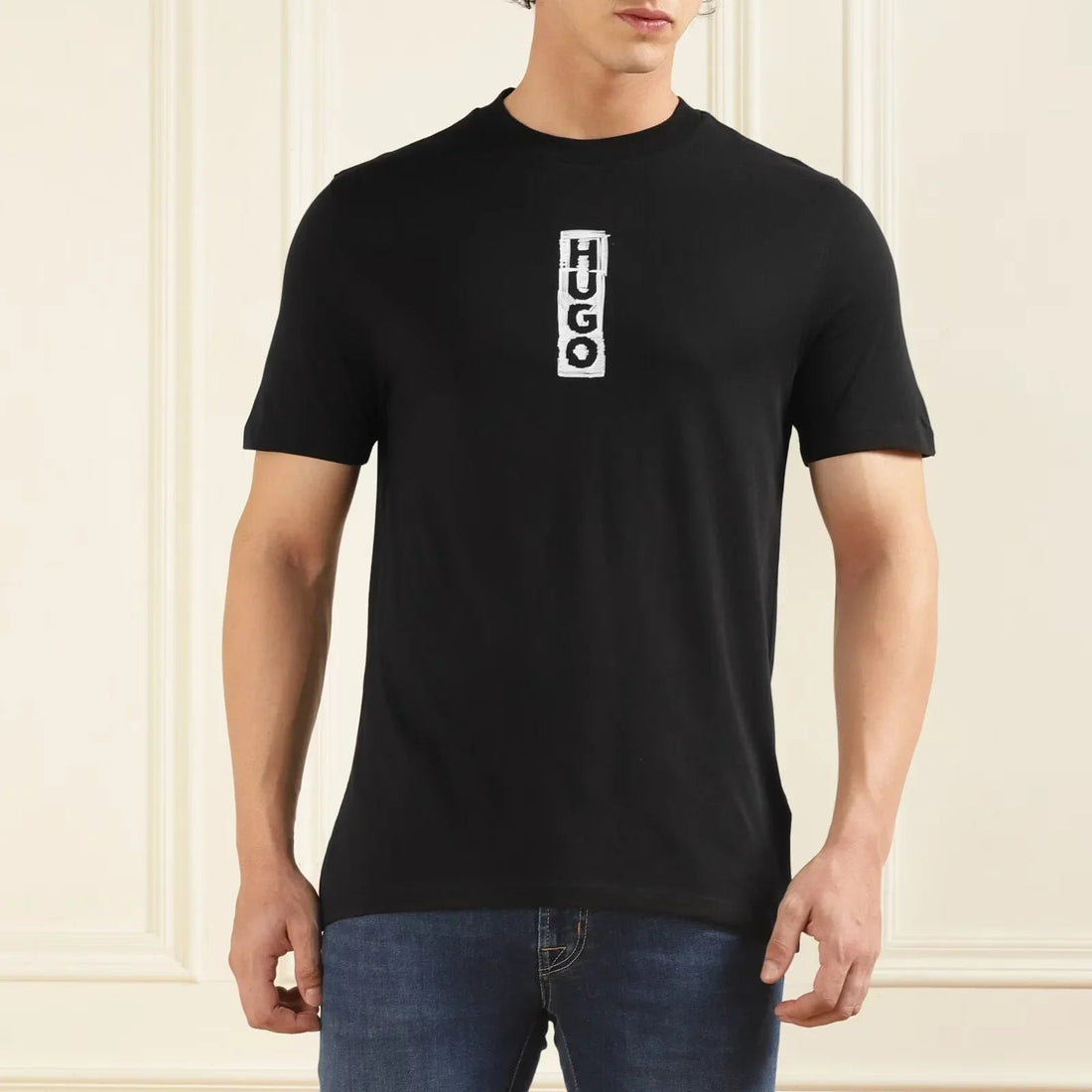 Hugo Men Black Vertical Branding T-shirt