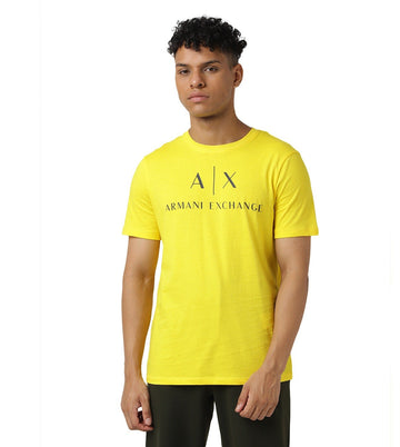 Logo Print Regular Fit Round-Neck Yellow T-ShirT
