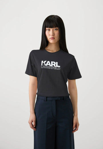 STACKED LOGO - Print T-shirt - black