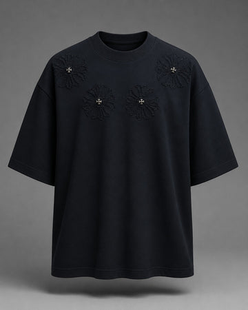 Cross-Embroidered Applique Tee