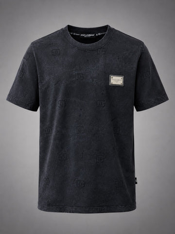 Charcoal Jacquard Distressed Luxury Tee