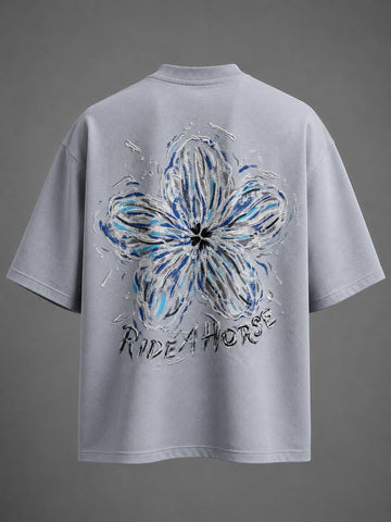 Distressed Hibiscus Oversized Tee