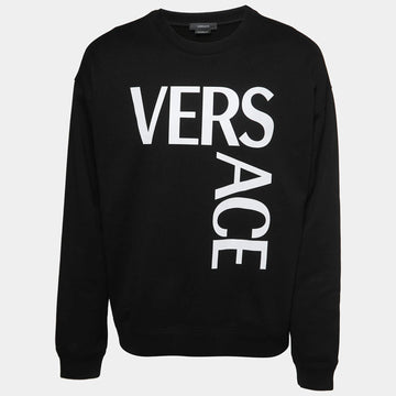 Versace Black Logo Printed Cotton Knit Regular Fit Sweatshirt