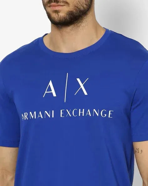 Royal blue Logo Printed Regular Fit Crew-Neck T-shirt