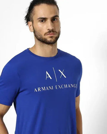 Royal blue Logo Printed Regular Fit Crew-Neck T-shirt
