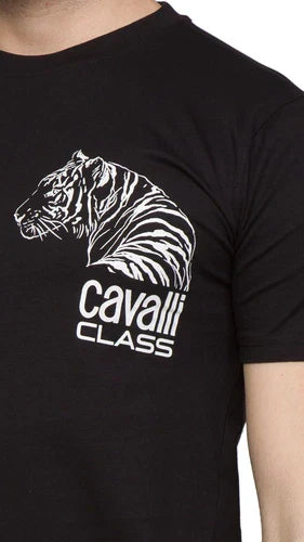 Tiger Head Chest Motif Fashion Black T-Shirt
